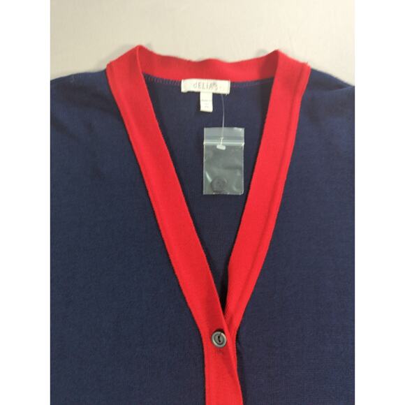 NWT VTG dELiAs Womens Cardigan XS Navy Red Striped Trim Acrylic Button Front - Picture 9 of 12